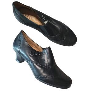 Black Leather Low Heel Comfort Bootie Witchy Victorian